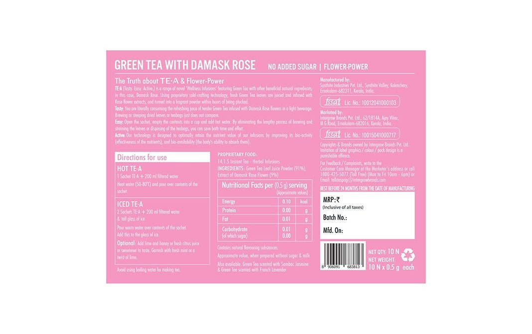 Sprig Green Tea Scented With Damask Rose   Pack  10 pcs